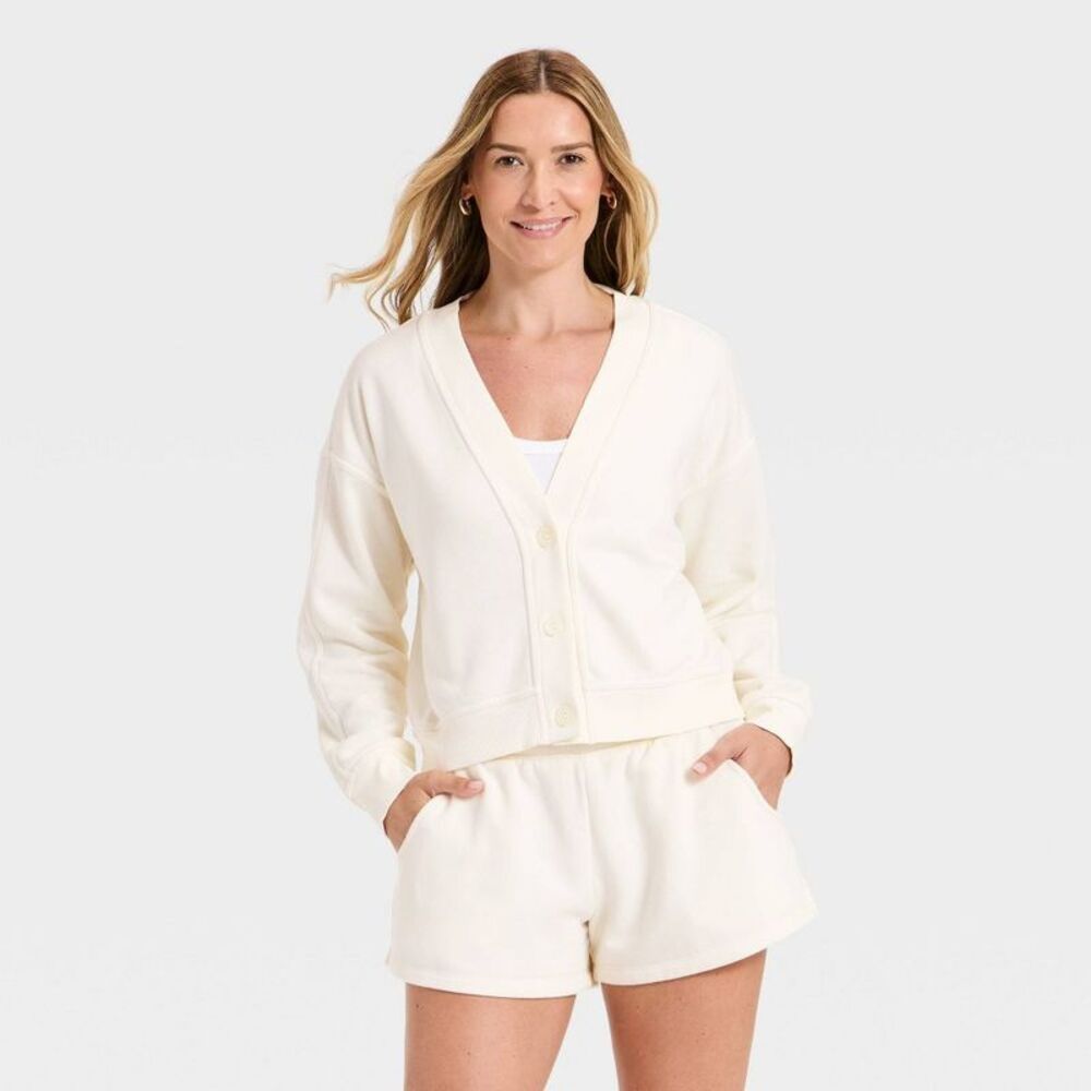 Women's Fleece Cardigan - Universal Thread Cream S